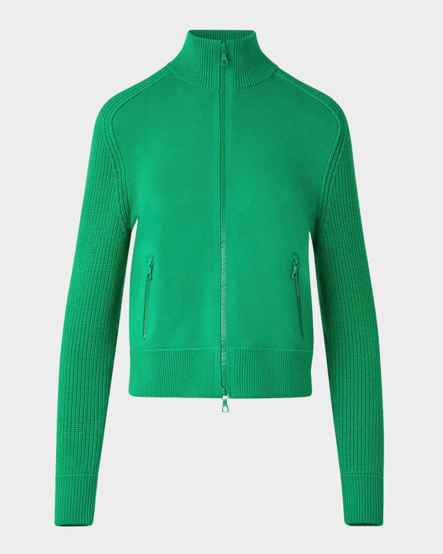 Mock-Neck Milano Knit Zip Bomber Cardigan